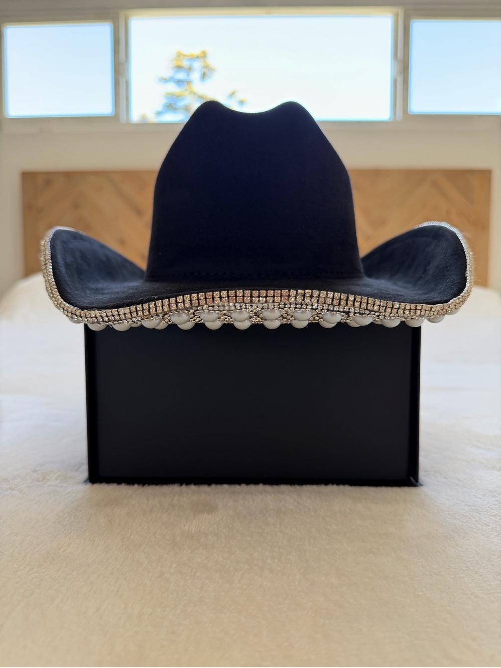 Embellished Black Western Hat with Silver Trim with pearls
